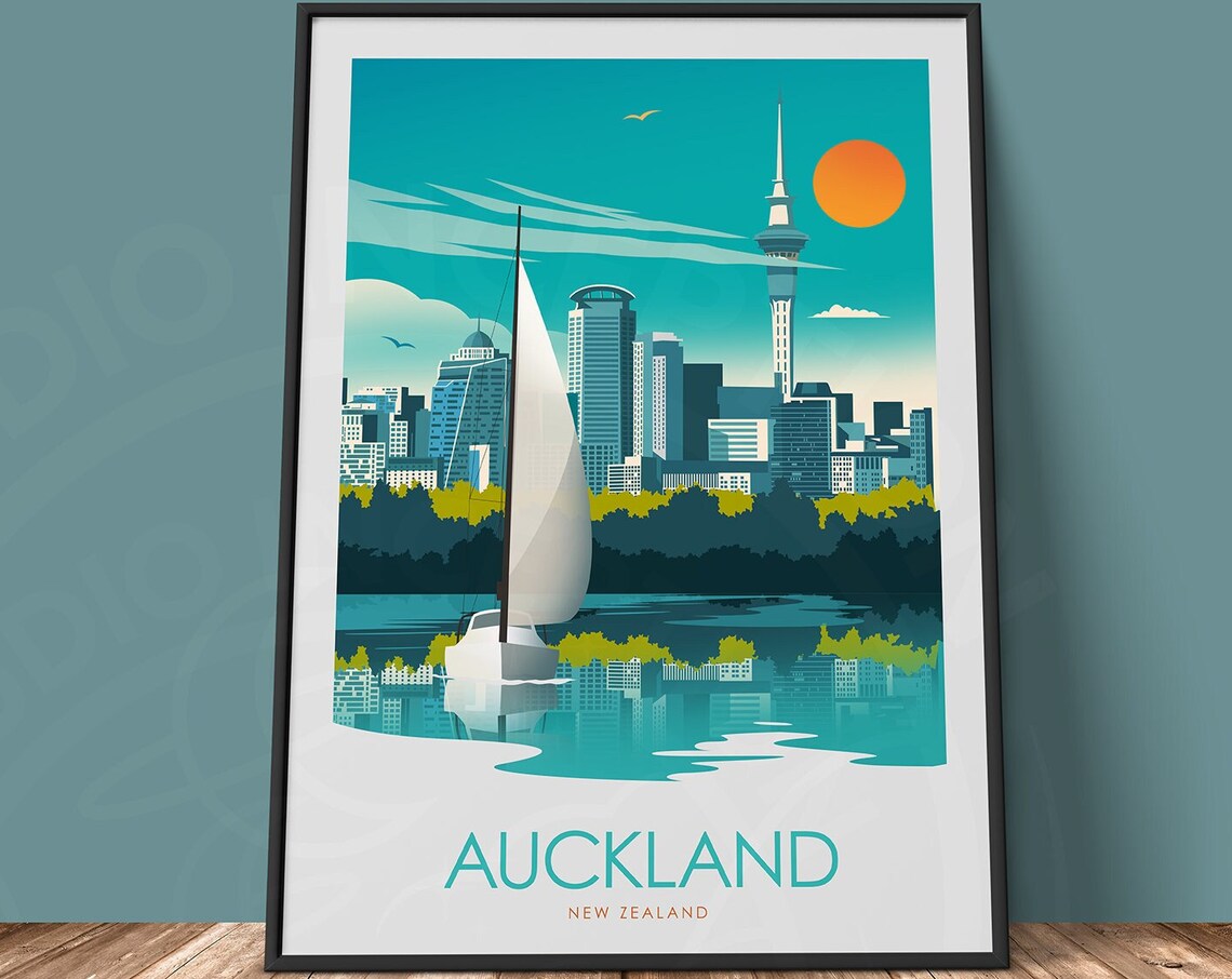 Auckland New Zealand Travel Poster Art Print - Image 2