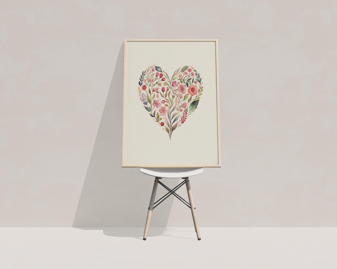 Wildflower Heart Shape Pink Blooms Watercolor Valentine Floral Poster - Image 3