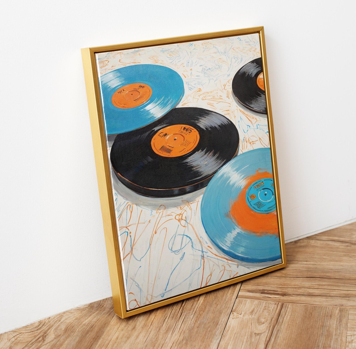 Blue Vinyl Records Painting Retro Music Room Eclectic Wall Art - Image 6