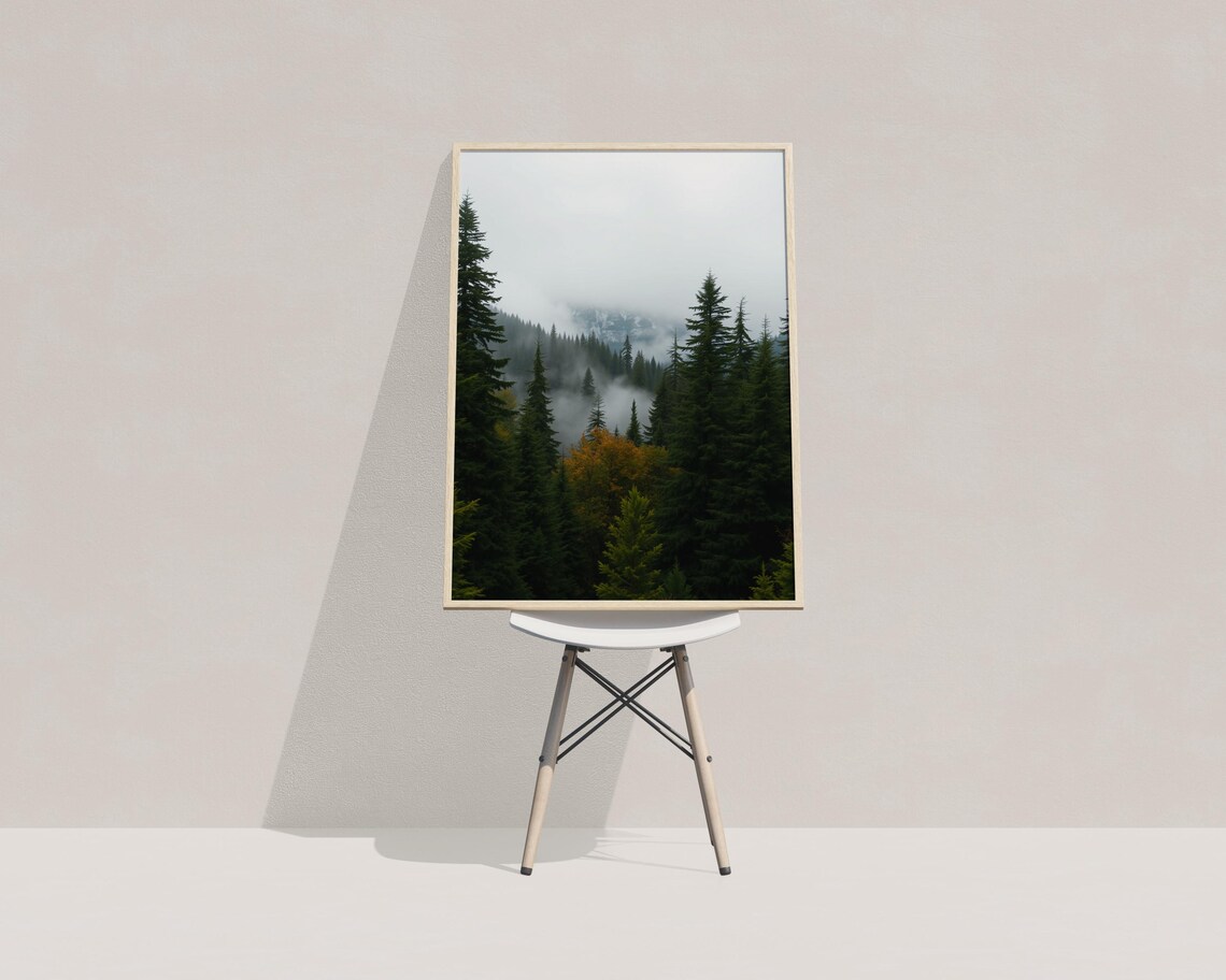 Misty Evergreen Forest Fog Mountain Peak Fall Nature Photo Poster - Image 3