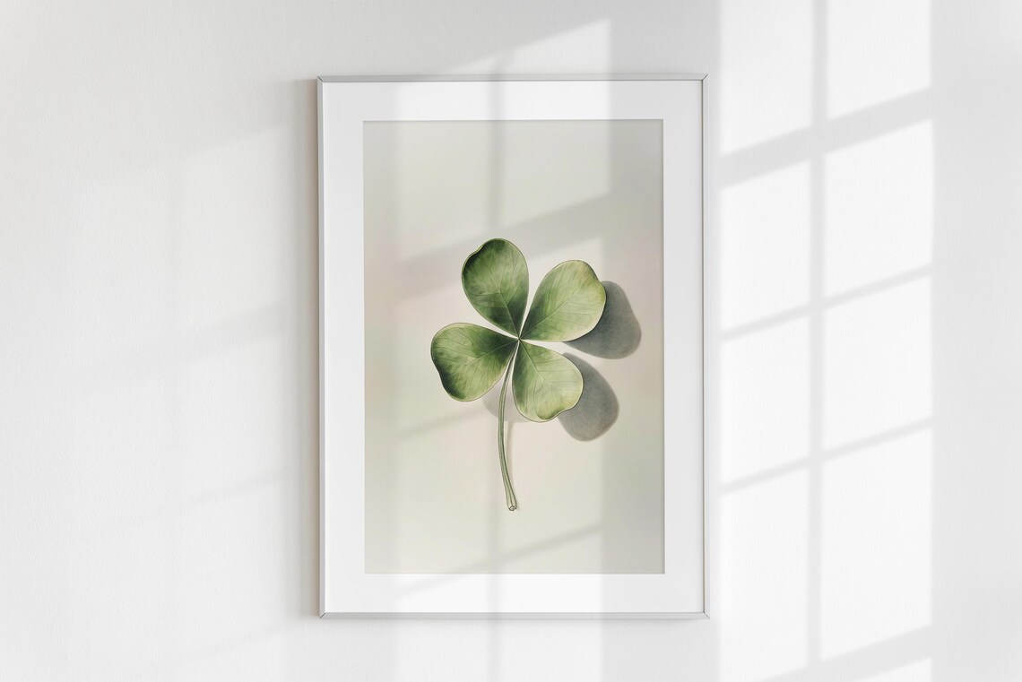 Four Leaf Clover Minimalist Watercolor Botanical Green Leaf Wall Art - Image 6