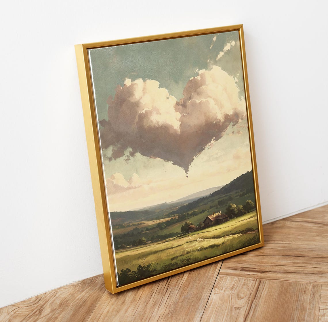 Heart Shaped Cloud Over Rustic Valley Vintage Landscape Art Poster - Image 5