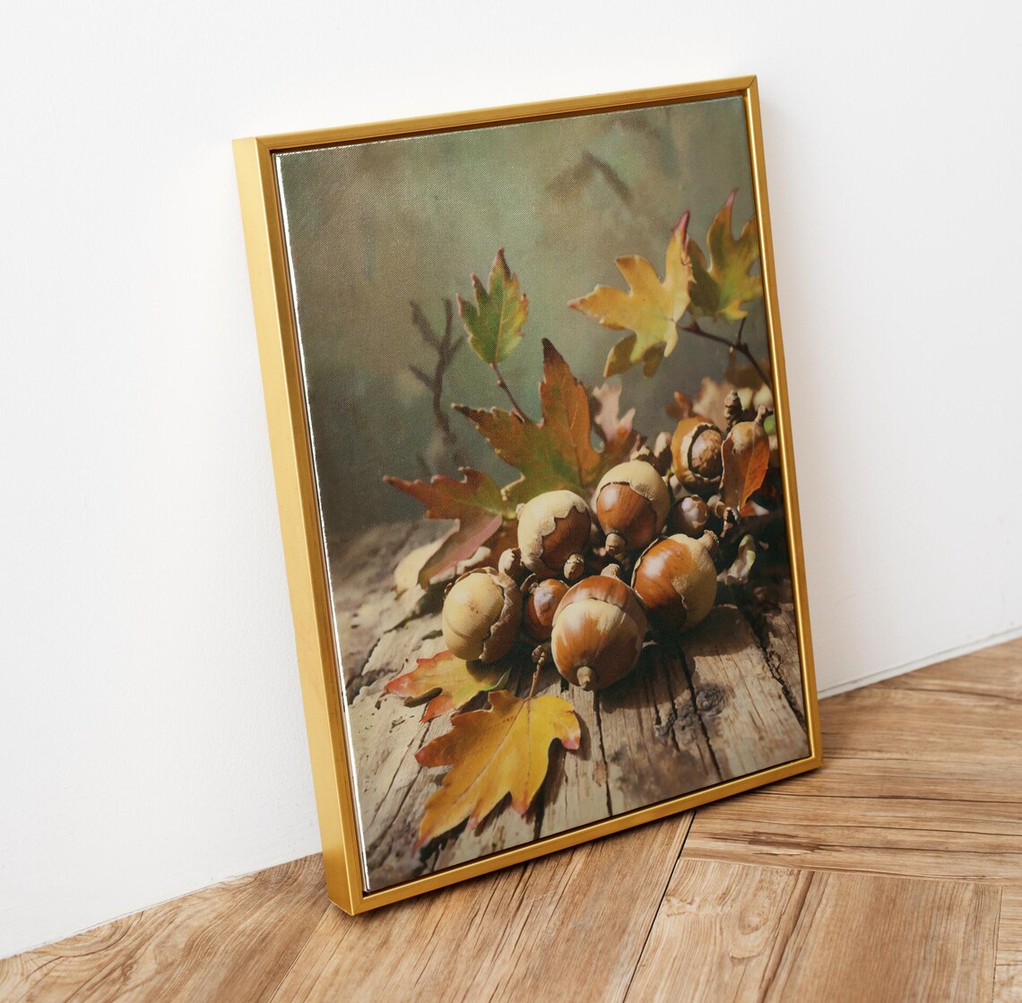 Acorns Autumn Leaves Still Life Vintage Oil Painting Rustic Fall Wall Art - Image 6