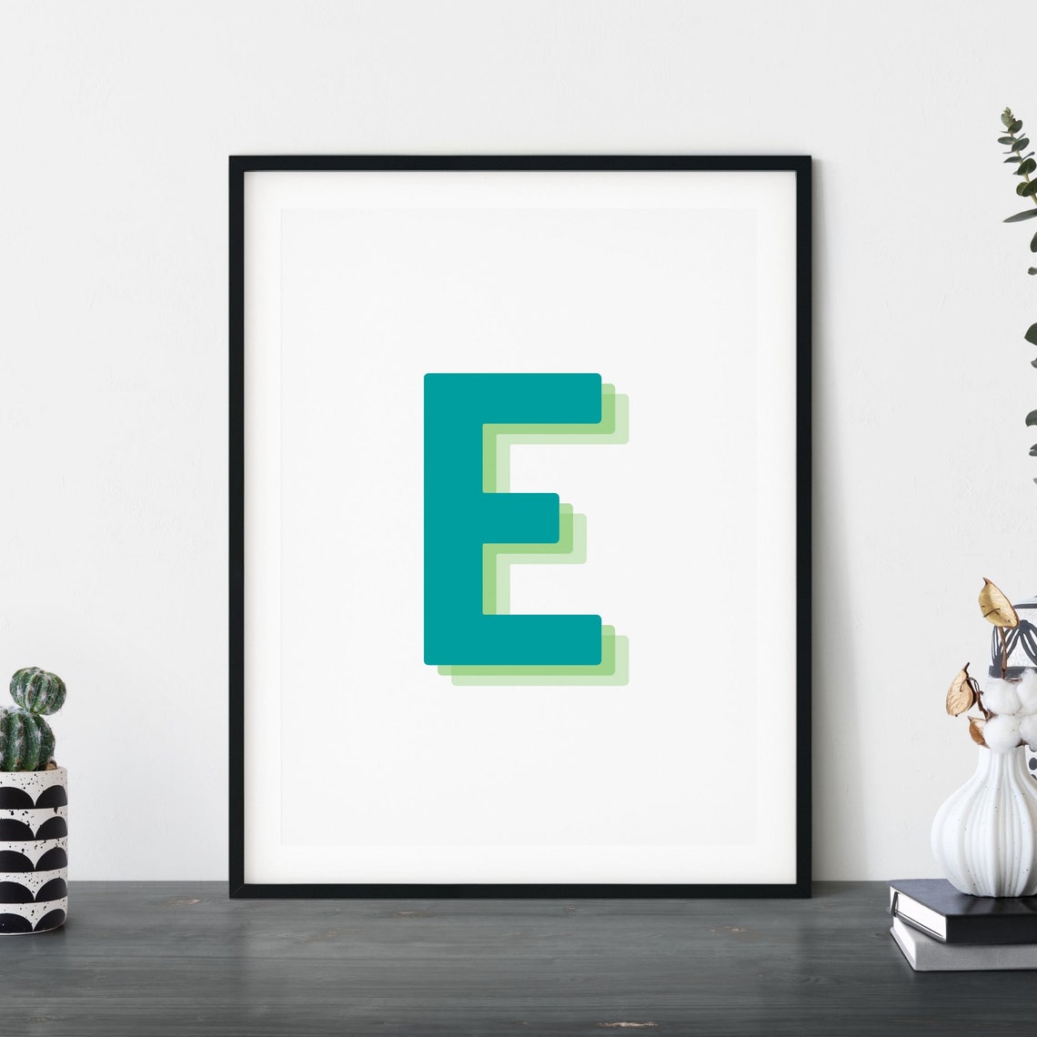 Retro 3d Letter E Print Monogram Letter Print Green And Lime Letter Initial Alphabet Print Baby Letter Art Wall Art - Image 4
