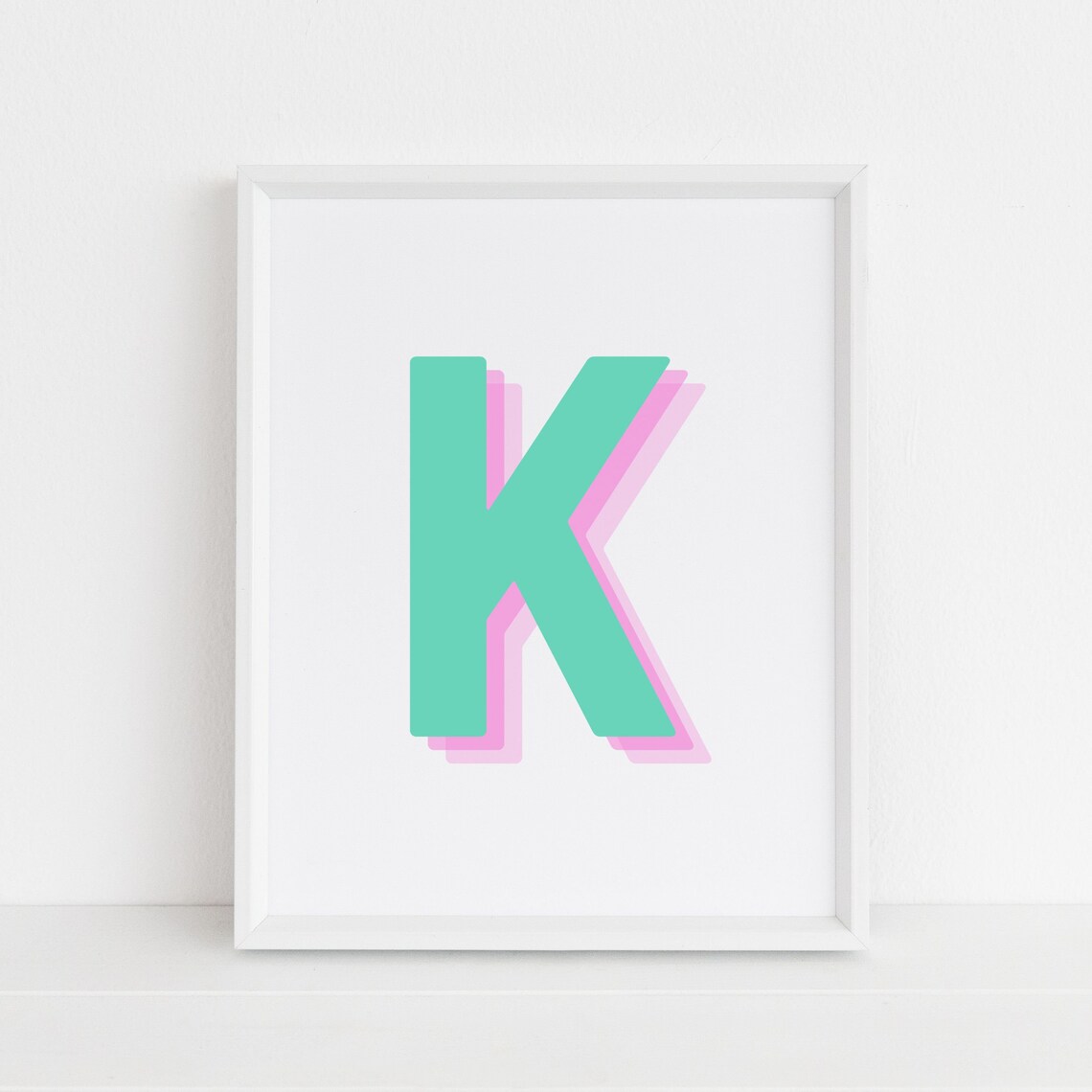 Retro 3D Letter K Monogram Print, Baby Letter Art