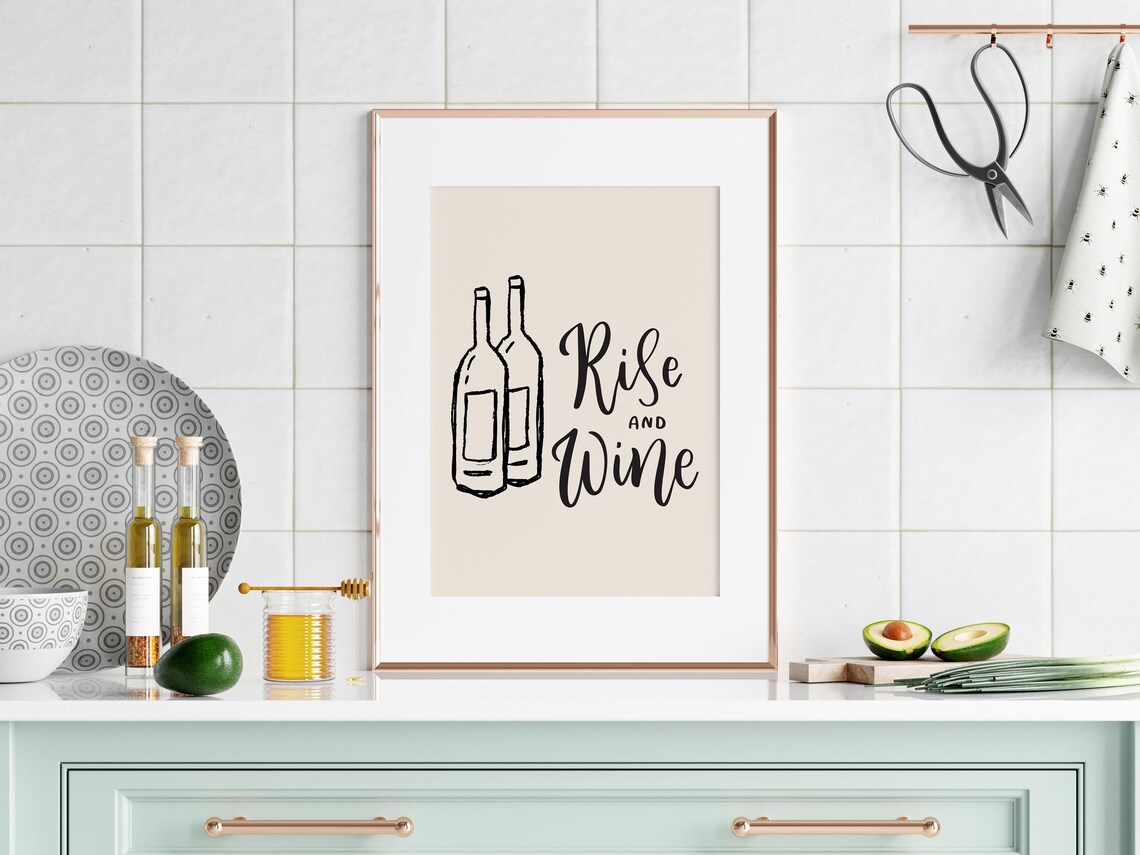 Rise And Wine, Minimalist Kitchen Quote Art - Image 2