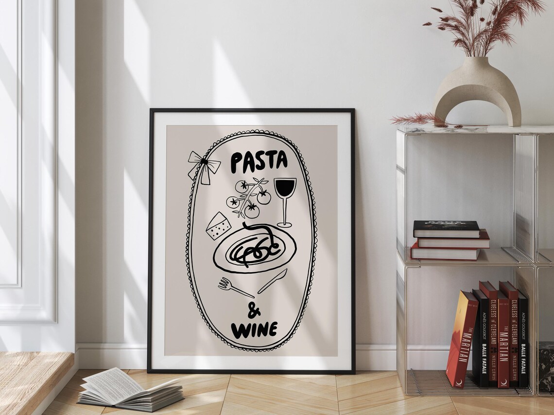 Pasta Wine Kitchen Quote Poster Art - Image 5