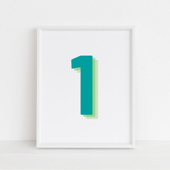 Retro 3d Green Number 1 Print Monogram Number One Print Green Digit Birthday Age Print Baby Letter Poster Wall Art
