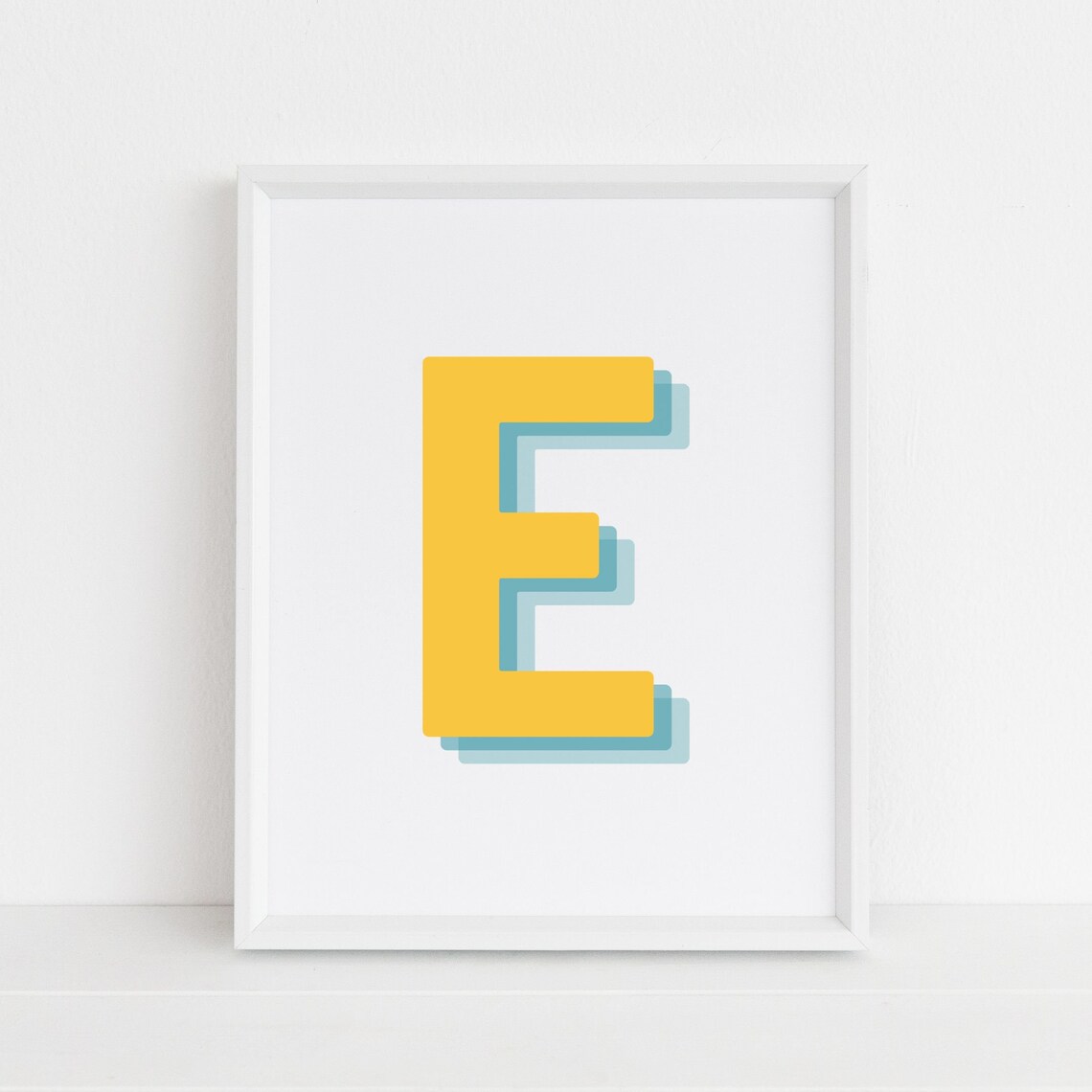 Retro 3D E Letter Monogram, Alphabet Print