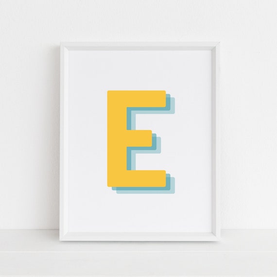 Retro 3D E Letter Monogram, Alphabet Print