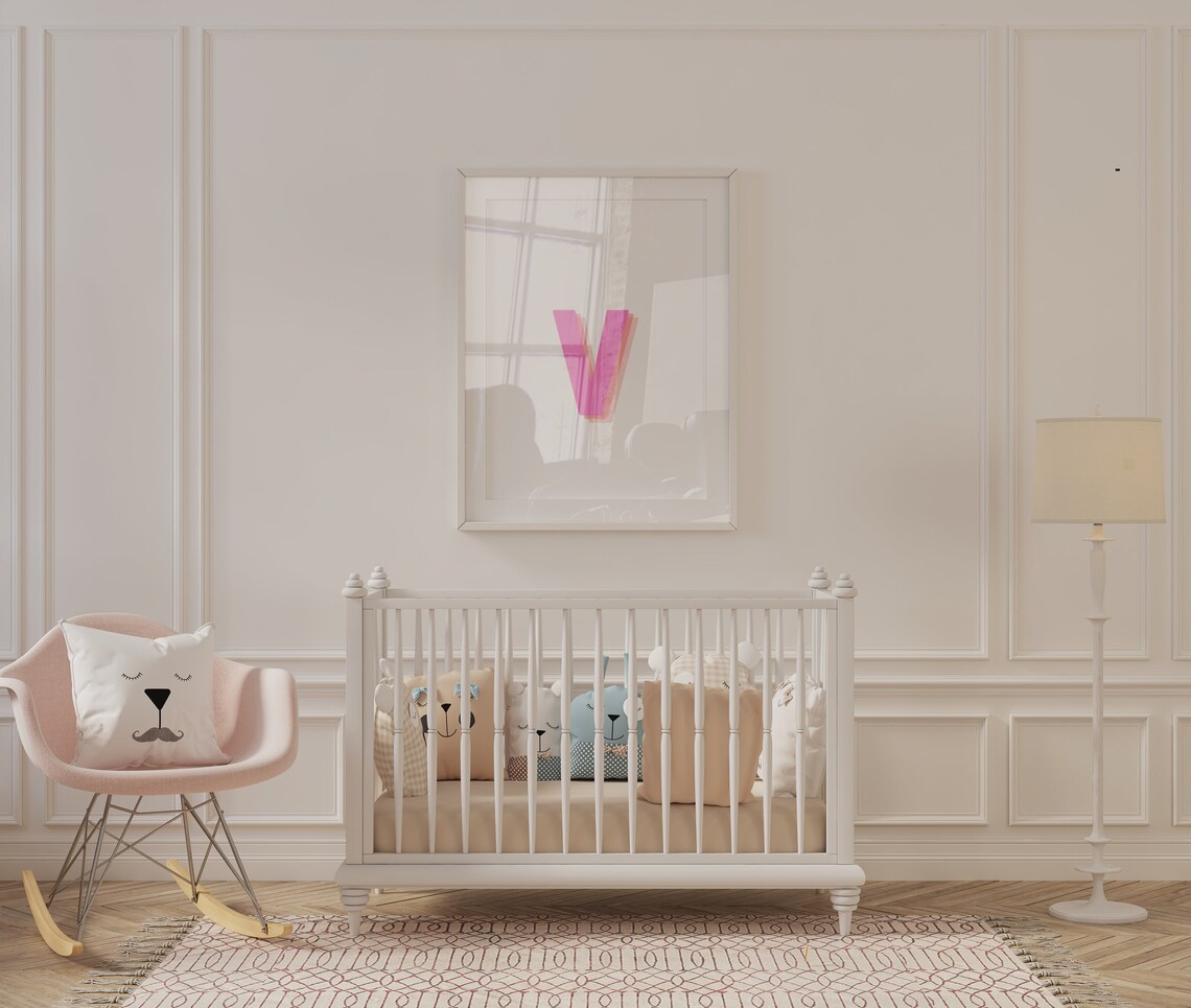 Retro 3D Letter V Monogram, Baby Letter Art - Image 4