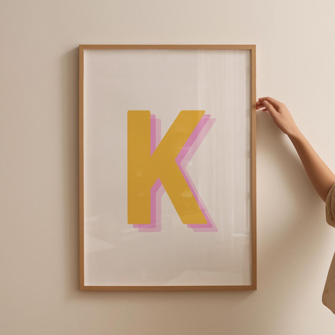 Retro 3d K Yellow Letter Art K Alphabet K Initial Yellow Monogram Letter Wall Art Prints Big Letter For Wall Decor - Image 5