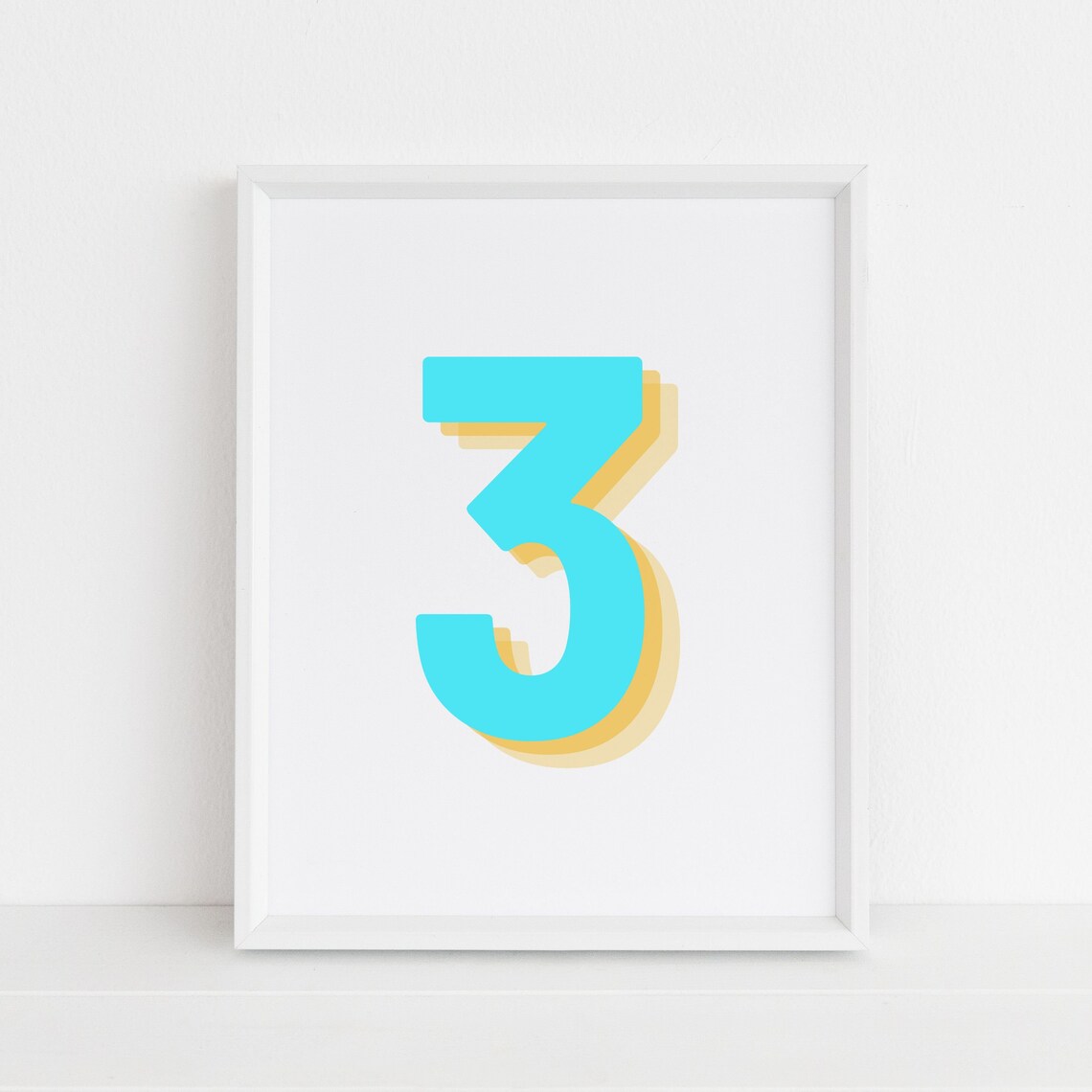 Retro 3D Blue Number 3, Birthday Age Print