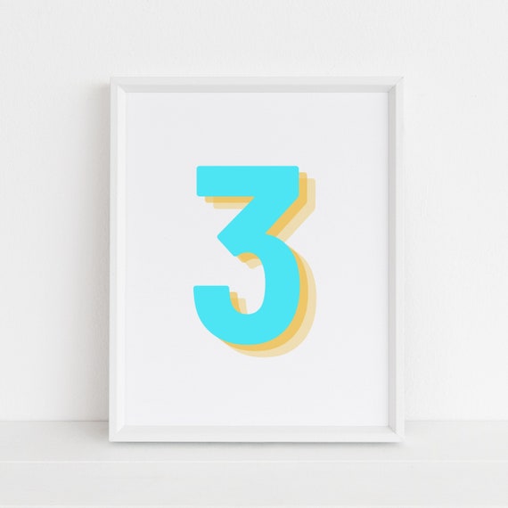 Retro 3D Blue Number 3, Birthday Age Print