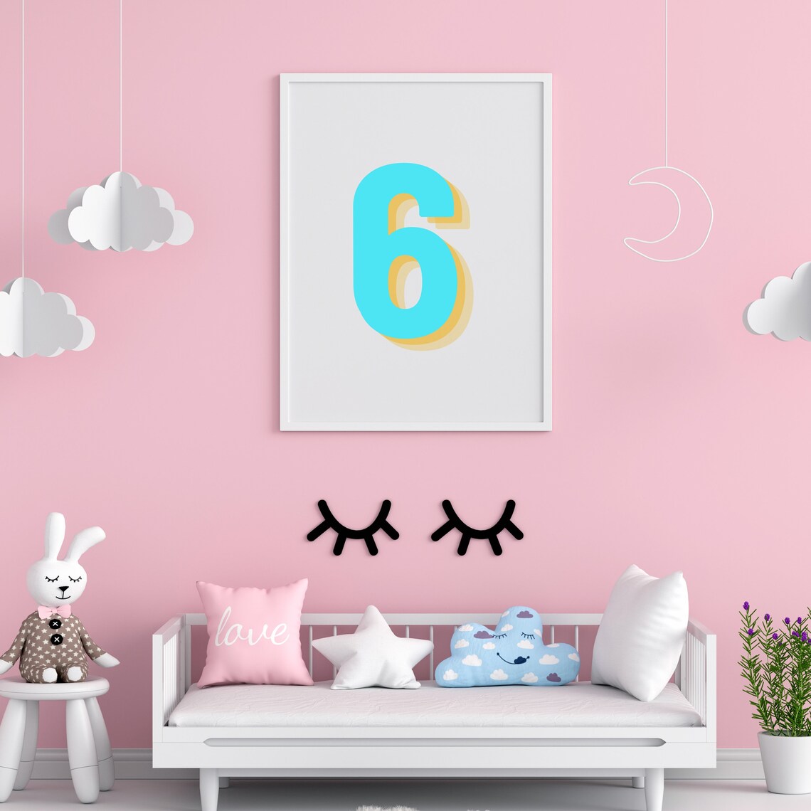 Retro 3D Neon Blue Number 6, Birthday Age Poster - Image 2
