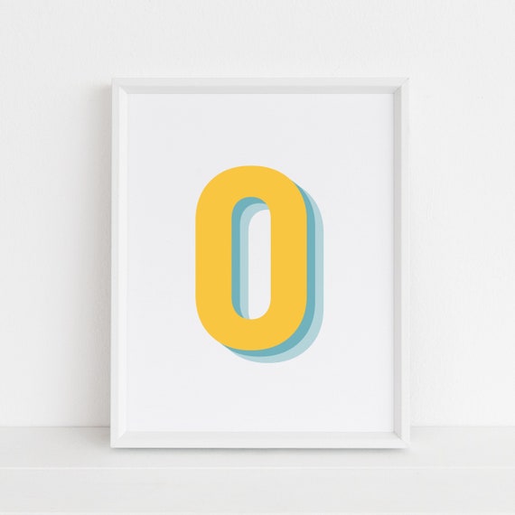 Retro 3D Number Zero Poster, Monogram Age Print