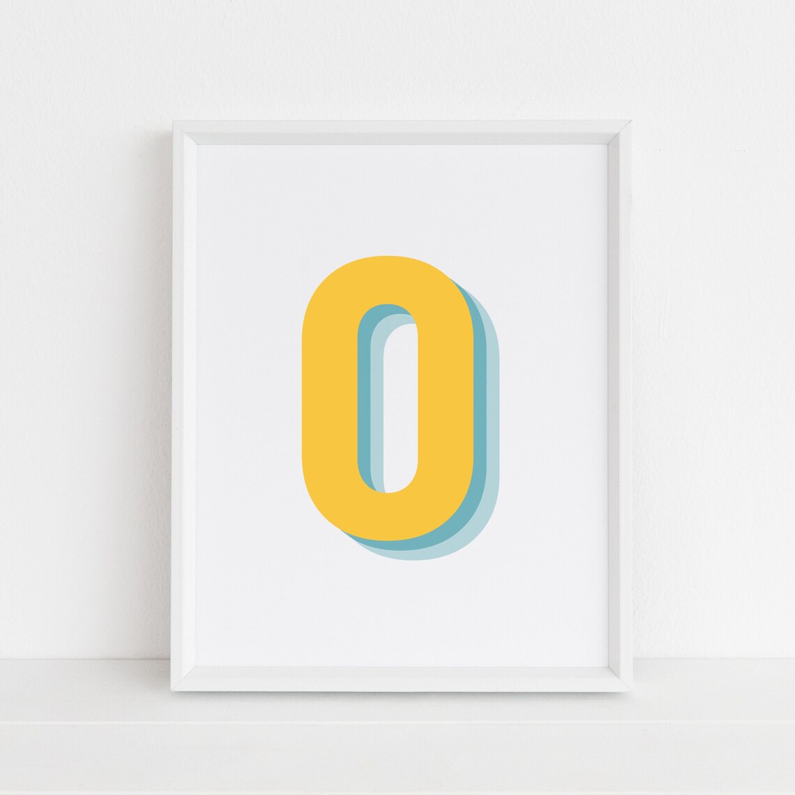 Retro 3D Number Zero Poster, Monogram Age Print