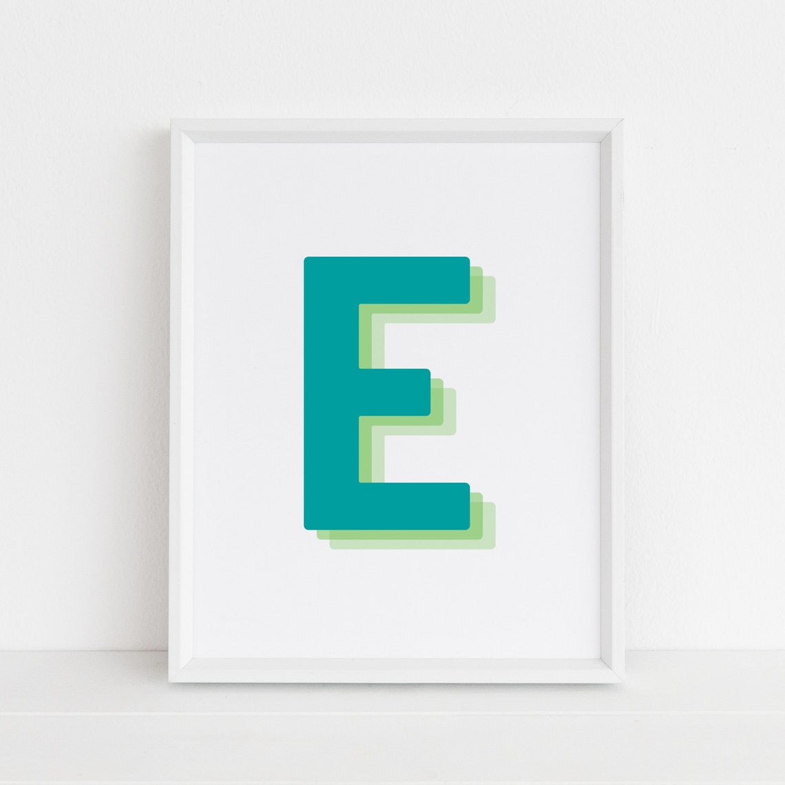 Retro 3d Letter E Print Monogram Letter Print Green And Lime Letter Initial Alphabet Print Baby Letter Art Wall Art