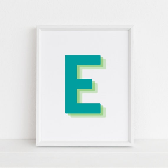 Retro 3d Letter E Print Monogram Letter Print Green And Lime Letter Initial Alphabet Print Baby Letter Art Wall Art