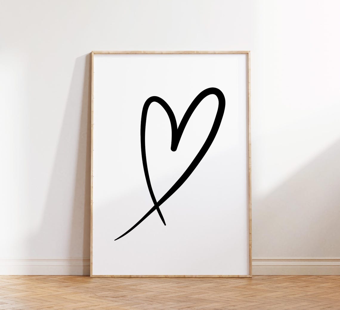 Minimalist Single Line Heart Sketch Modern Abstract Art Poster
