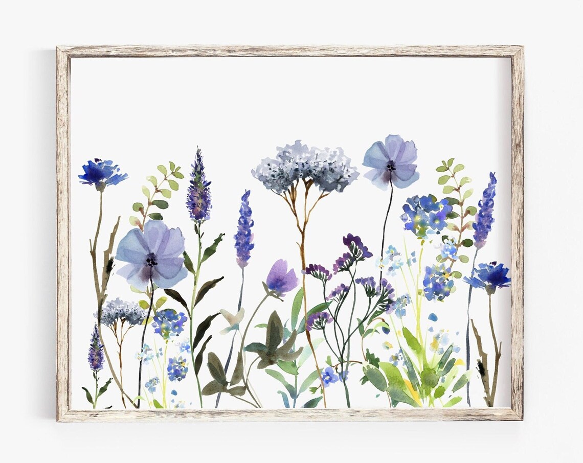 Blue Purple Watercolor Wildflowers Botanical Spring Floral Poster - Image 3
