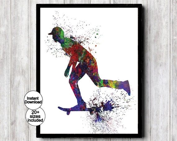 Skateboarder Print College Dorm Decor Skateboard Sports Wall Art For Kids Or Boys Teen Room Decor Skateboard Rider Sihouette Watercolor
