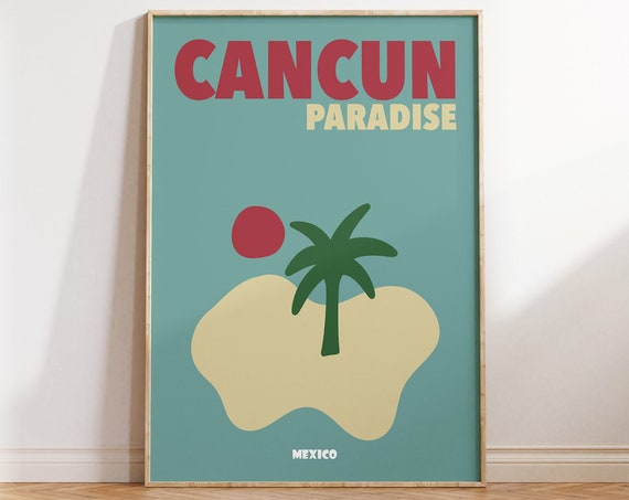 Cancun Paradise Mexico Retro Travel Poster