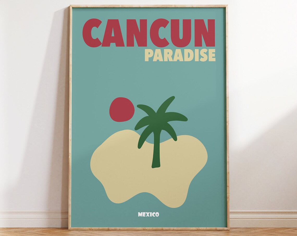 Cancun Paradise Mexico Retro Travel Poster