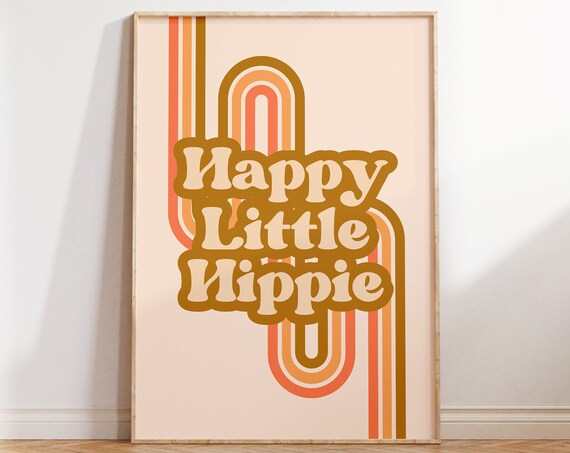 Happy Little Hippie Retro Rainbow Arch Art Print