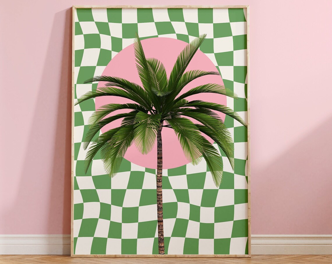 Palm Tree Checkerboard California Summer Travel Poster