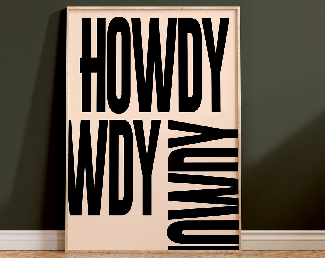 Howdy Beige And Black Bold Typography Western Retro Art Poster