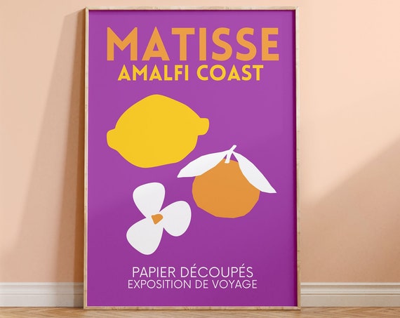 Amalfi Coast Bright Travel Print Matisse Style Bold Colourful Trendy Abstract Italy Travel Preppy Papier Dcoup Exhibition Gallery Wall
