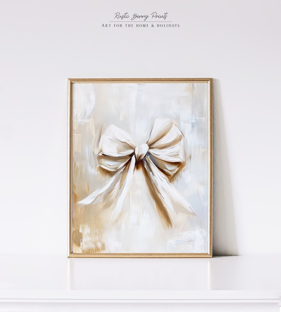 Ivory Ribbon Bow Oil Painting Neutral Coquette Aesthetic Wall Art