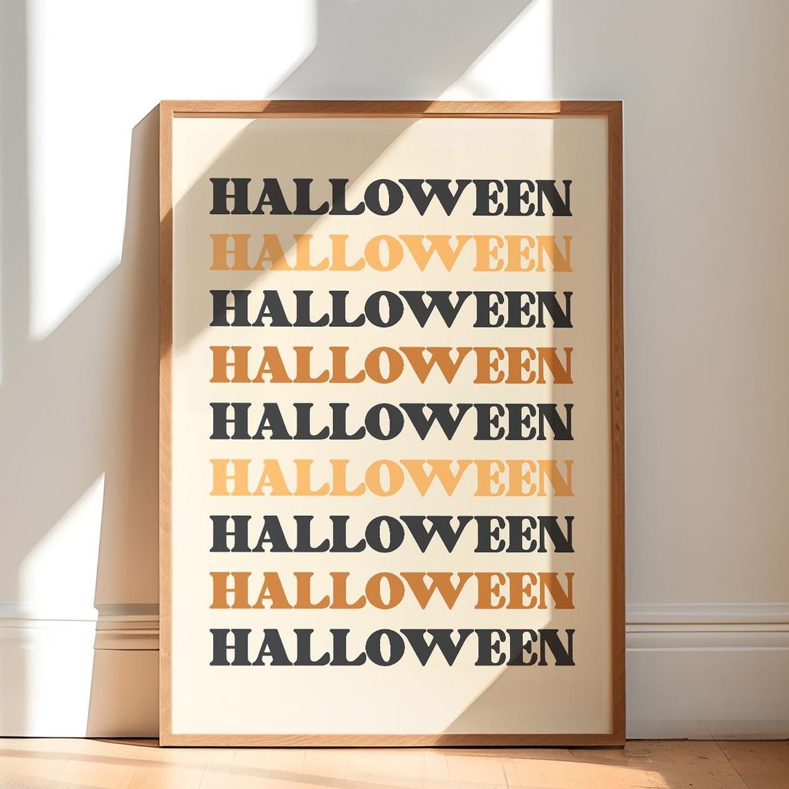 Halloween Repeated Retro Typography Orange Black Spooky Decor Poster