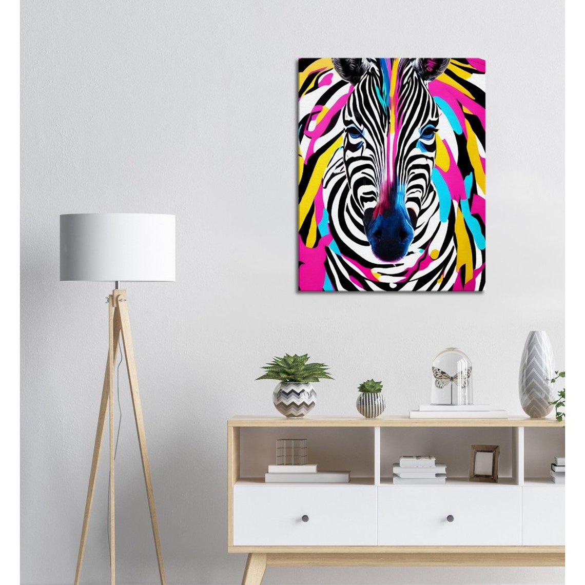 Neon Pop Art Zebra Portrait Pink Yellow Bold Animal Art Poster - Image 3