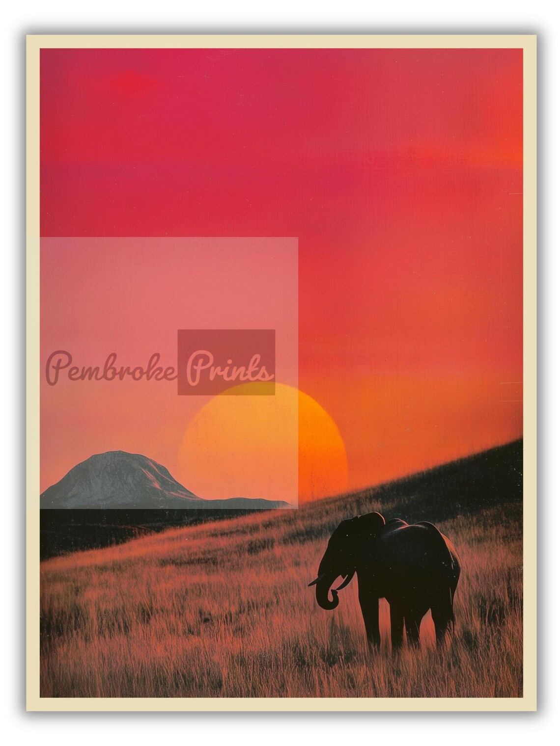 Vintage Lone Elephant in African Savannah, Poster - Image 2