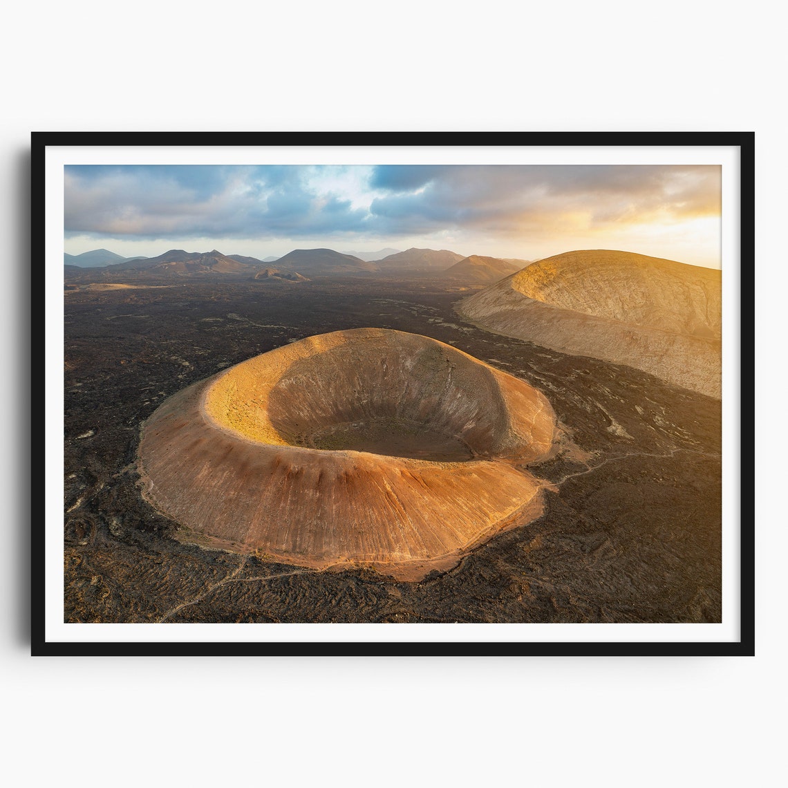 Lanzarote Caldera Blanca Volcano Crater Golden Sunrise View Poster