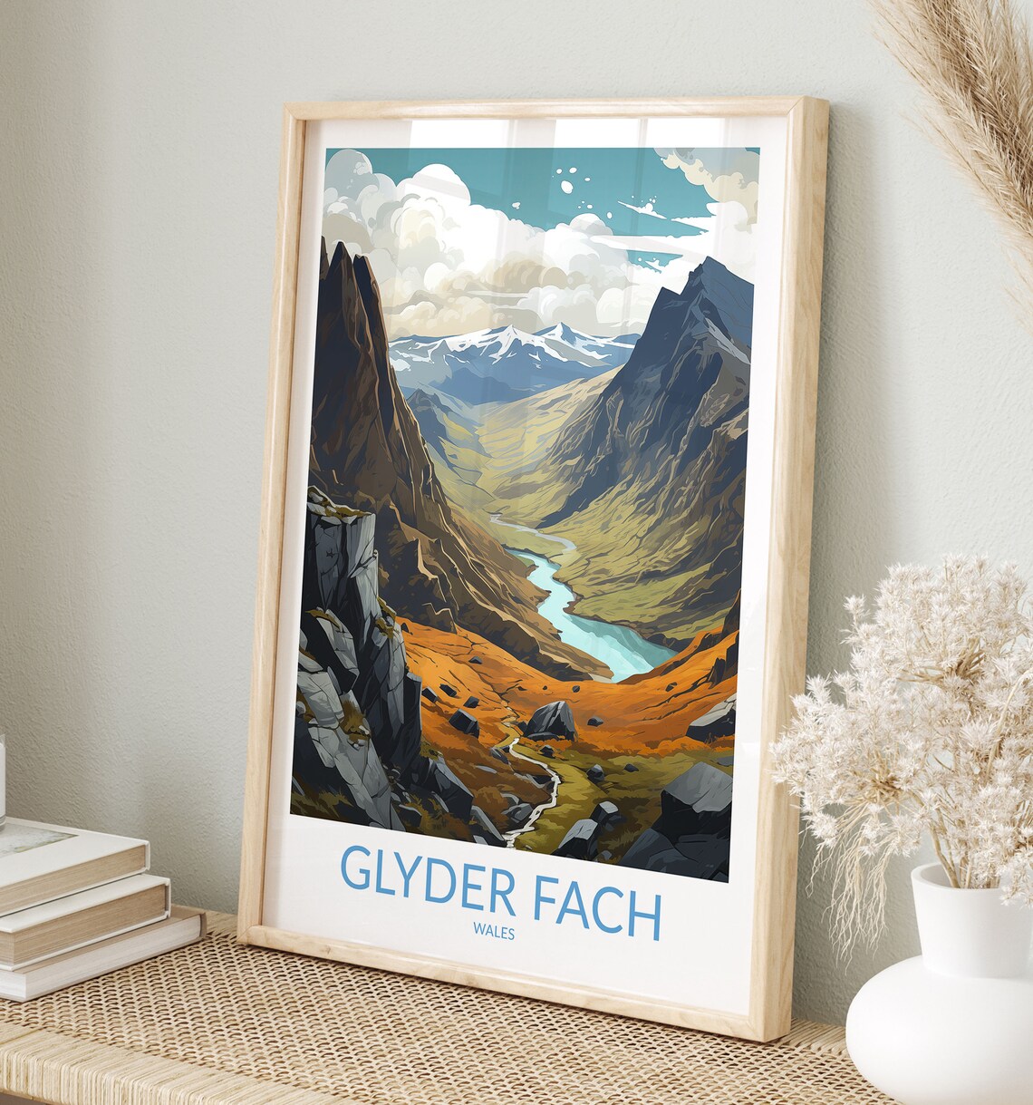 Glyder Fach Wales Rugged Peaks and River Gorge Travel Poster
