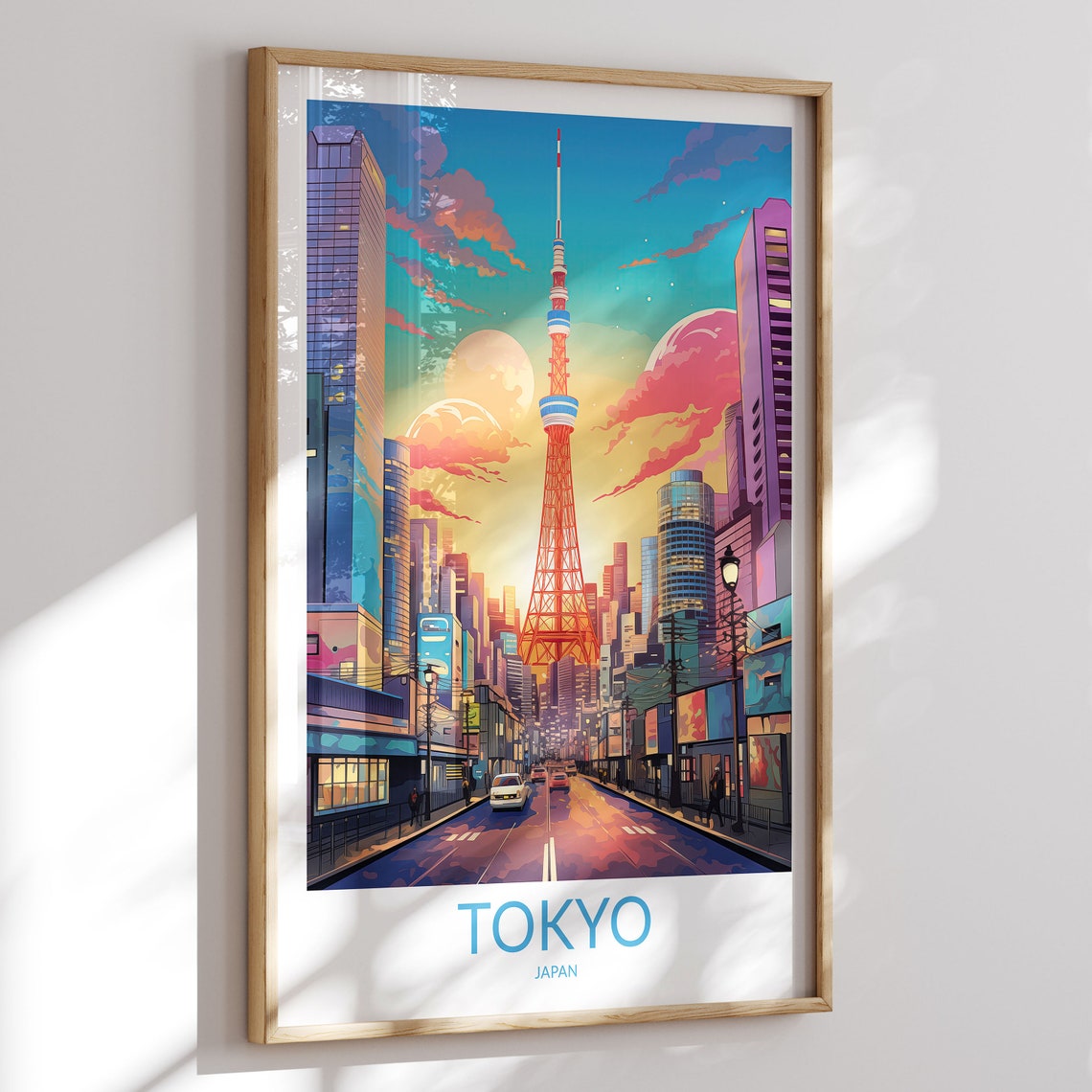Tokyo Japan Tokyo Tower Vivid Sunset Over City Street Poster