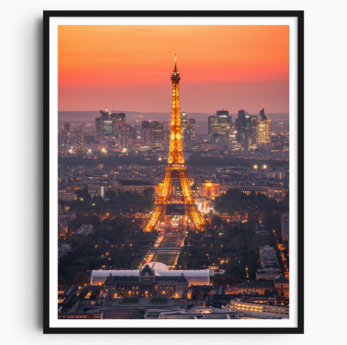 Eiffel Tower Paris Glowing Sunset Orange Sky Night City Poster