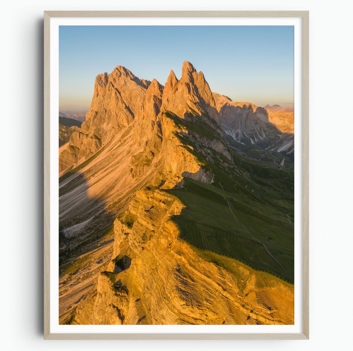 Seceda Ridgeline Dolomites Sunset Peaks Italy Alps View Poster