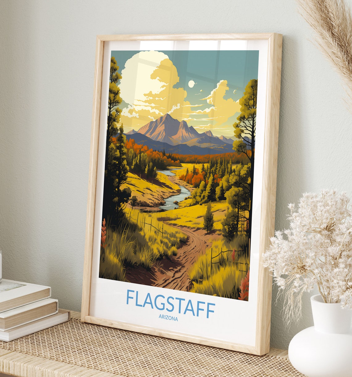 Flagstaff Arizona Moonlit Valley Stream Vintage Golden Hills Poster
