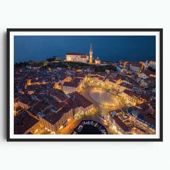 Piran Print Slovenia Wall Art Adriatic Sea Tartini Square St Georges Parish Church Travel Poster Travel Print Aerial Photography