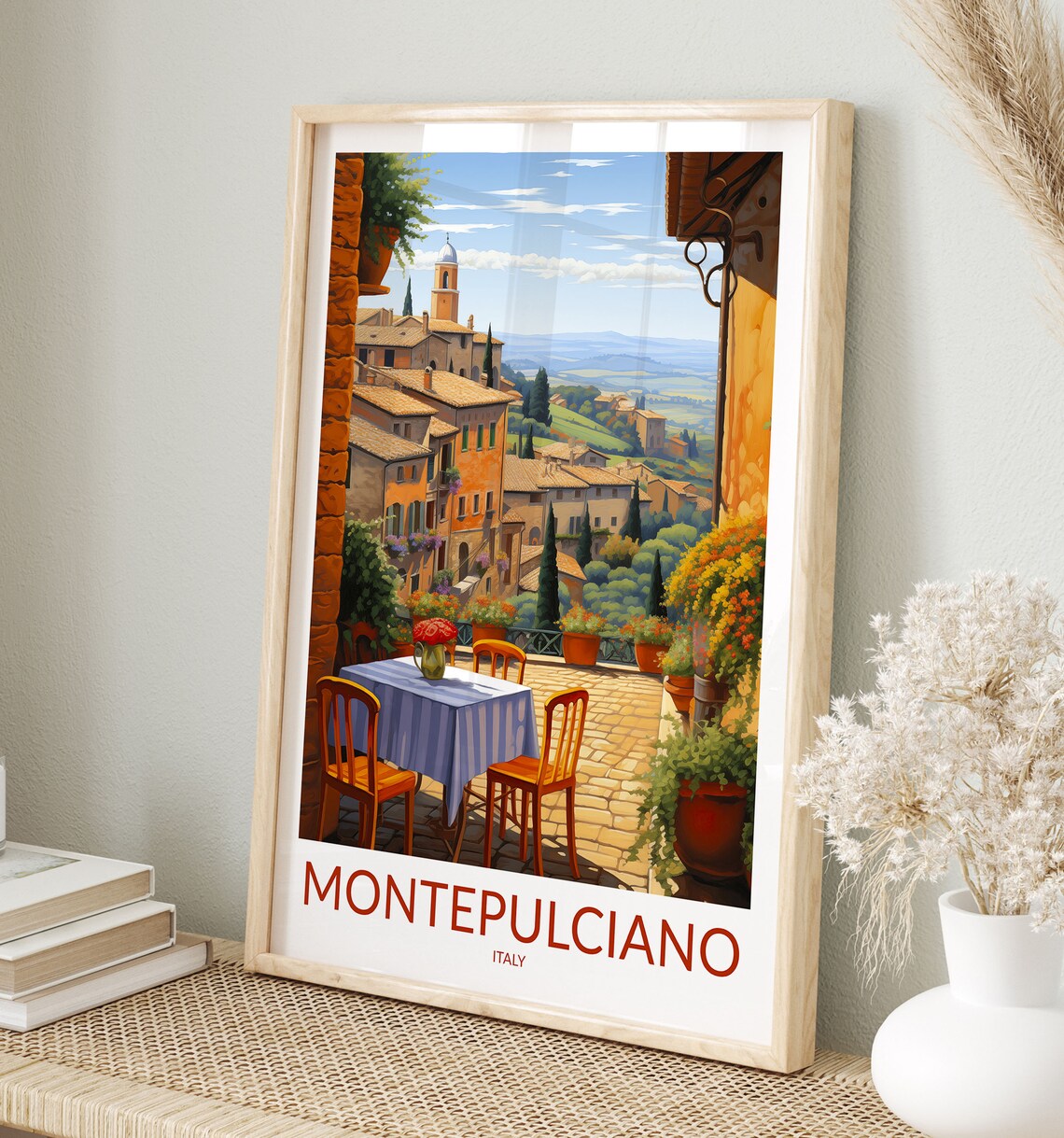 Montepulciano Italy Cafe Terrace Tuscan Hill Town View Poster