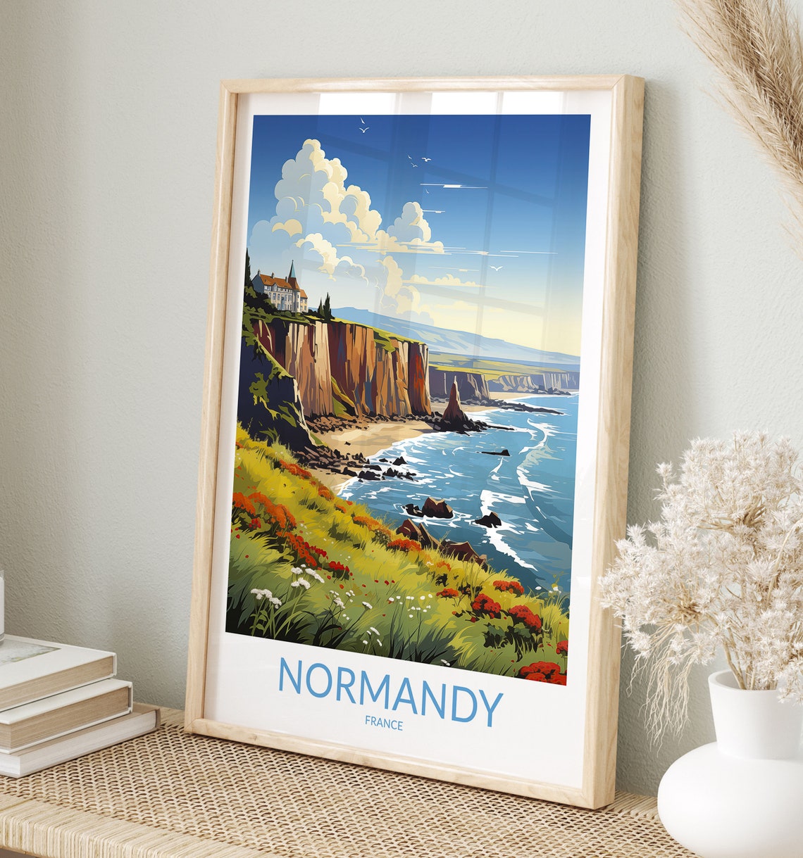 Normandy France Dramatic Coastal Cliffs Chateau Sea View Poster