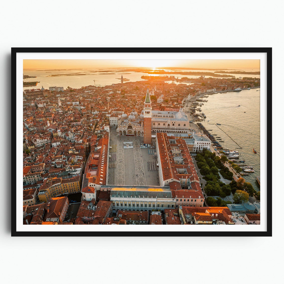 Venice Sunset Aerial View Saint Marks Square Campanile Poster