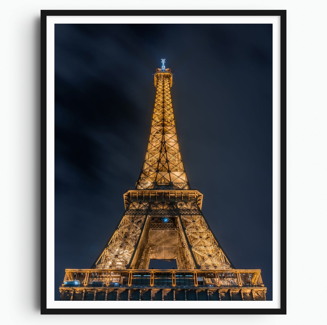 Eiffel Tower Paris Night Sky View Illuminated Landmark Poster