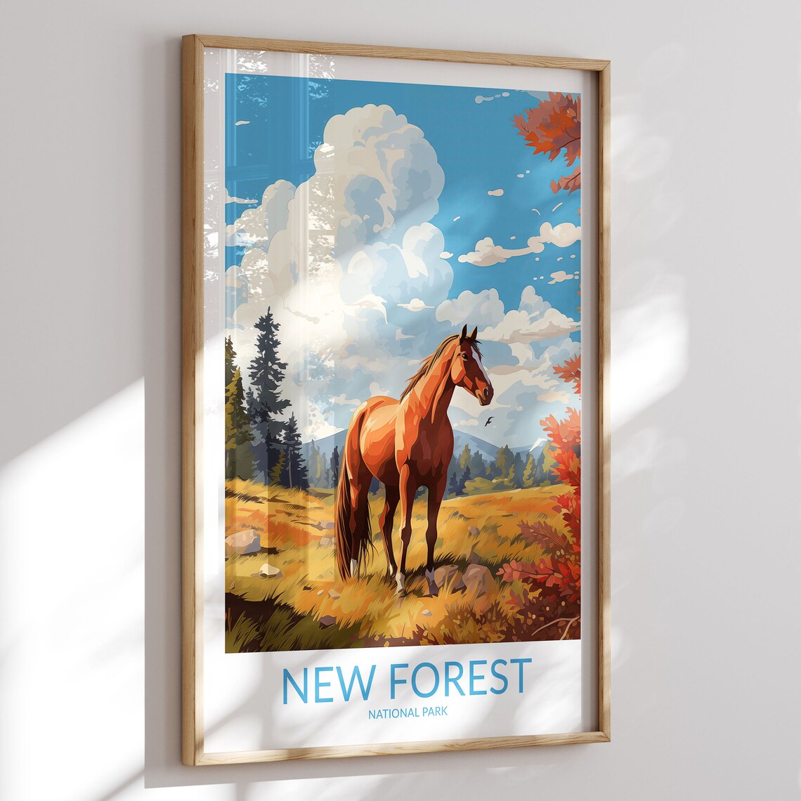 New Forest National Park Horse Meadow Autumn Lovely Travel Poster