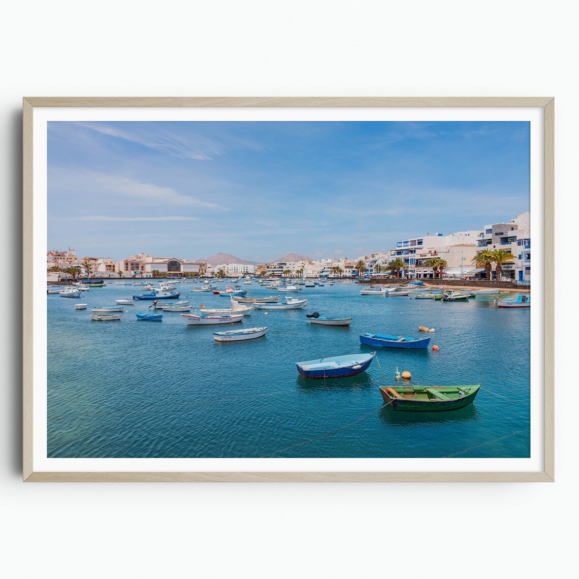 Arrecife Harbor Colorful Boats Blue Water Lanzarote Travel Poster