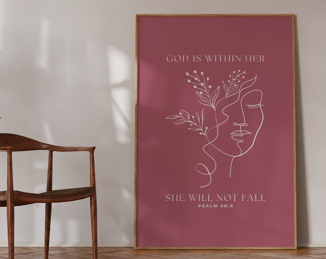 Psalm 465 God Is Within Her Print Christian Aesthetic Art Print Christian Quote Art Boho Christian Art